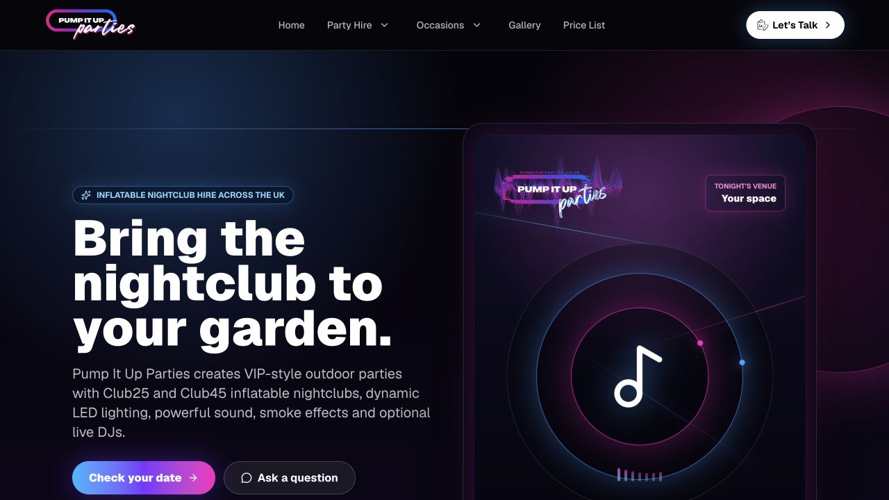 Pump It Up Parties website preview
